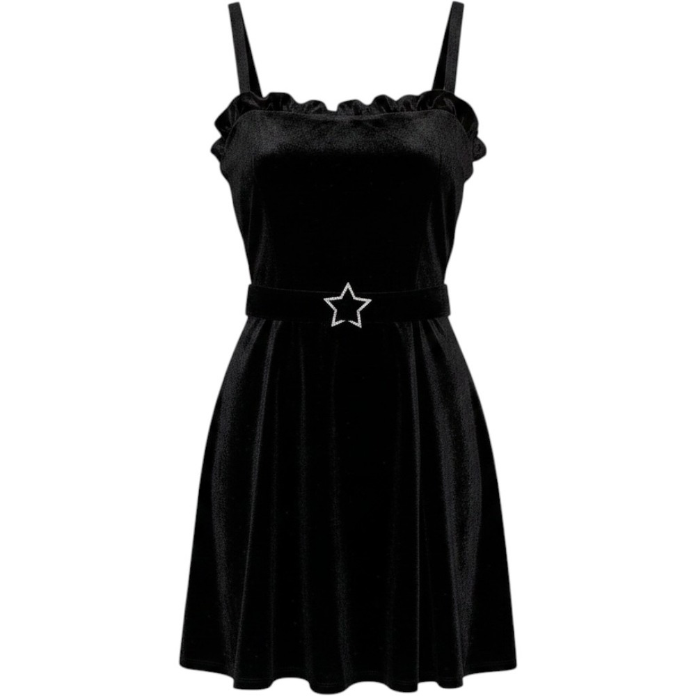 Velvet Sleeveless Belted Fit Flare Dress Black Rhinestone Star L Johnny Wujek - Picture 2 of 7